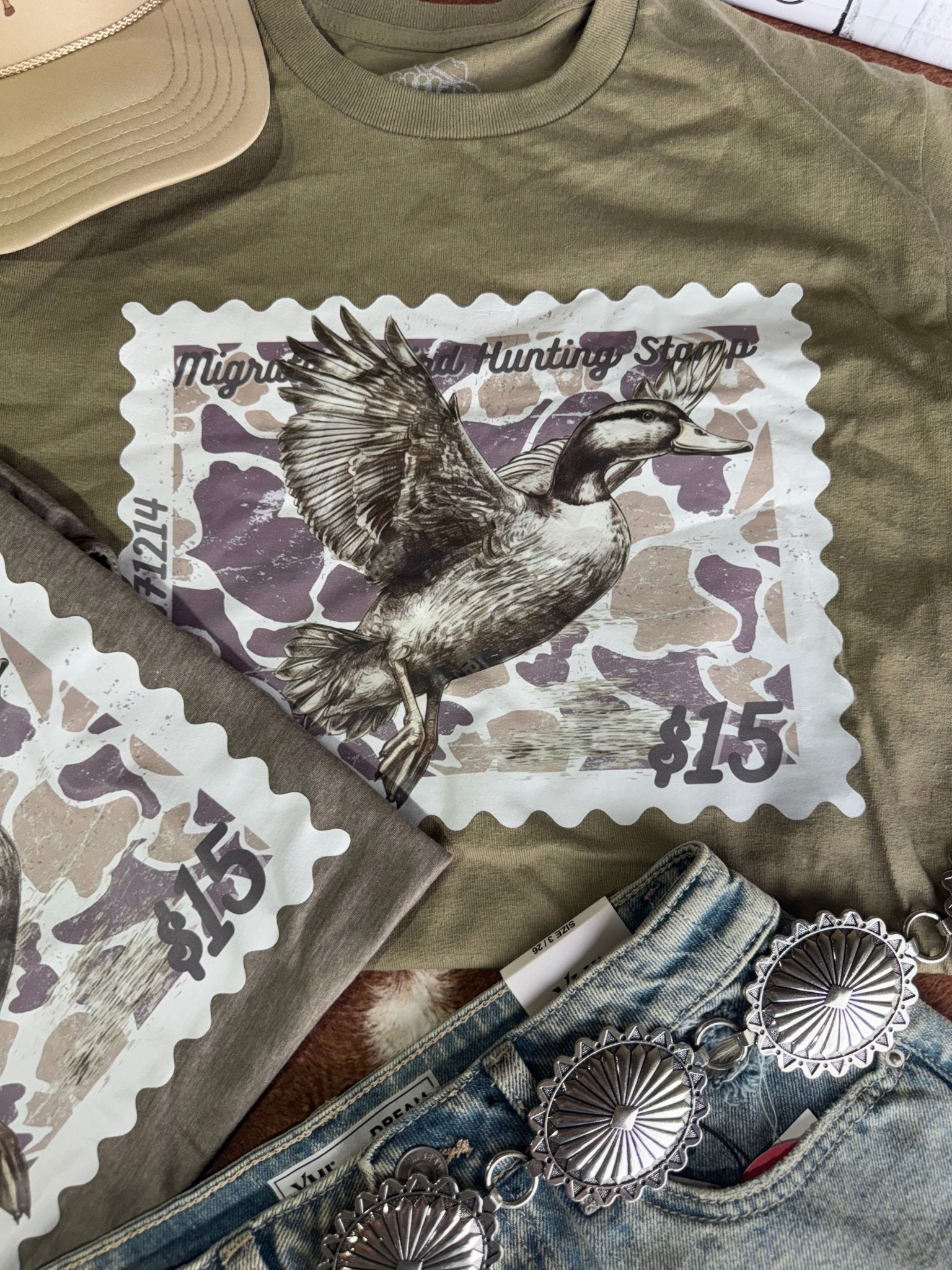 Duck Stamp Graphic Tee - Olive Green - Rooted & Reckless Co.