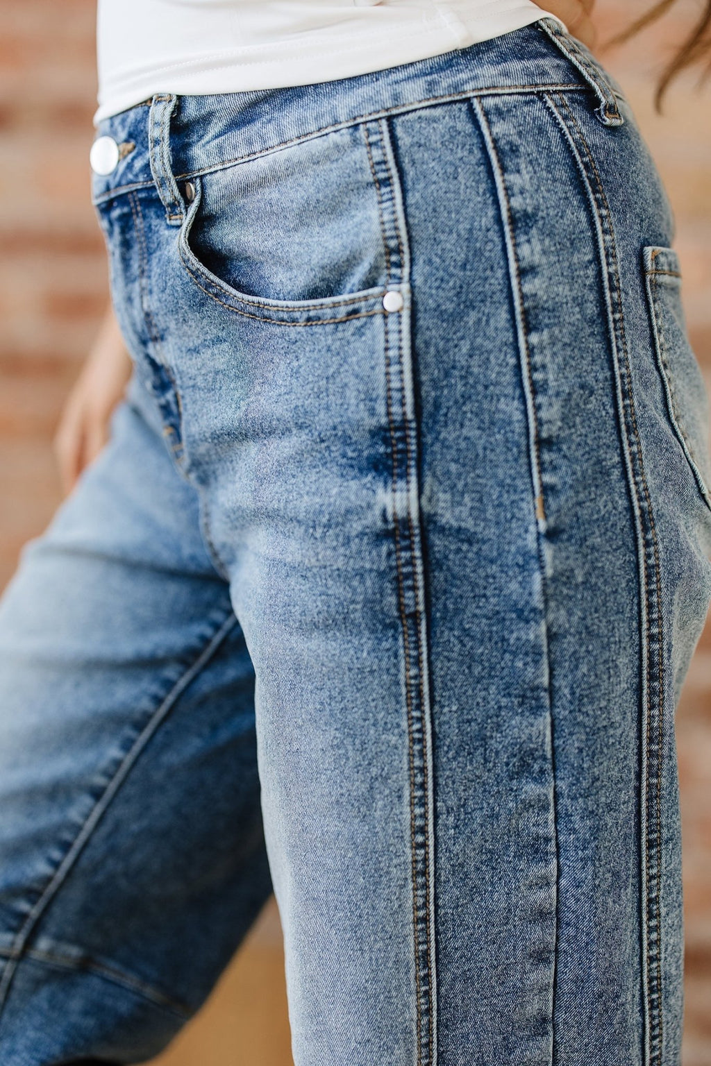 Dusk Blue Vintage Washed Seam Detail Shift Jeans - Rooted & Reckless Co.
