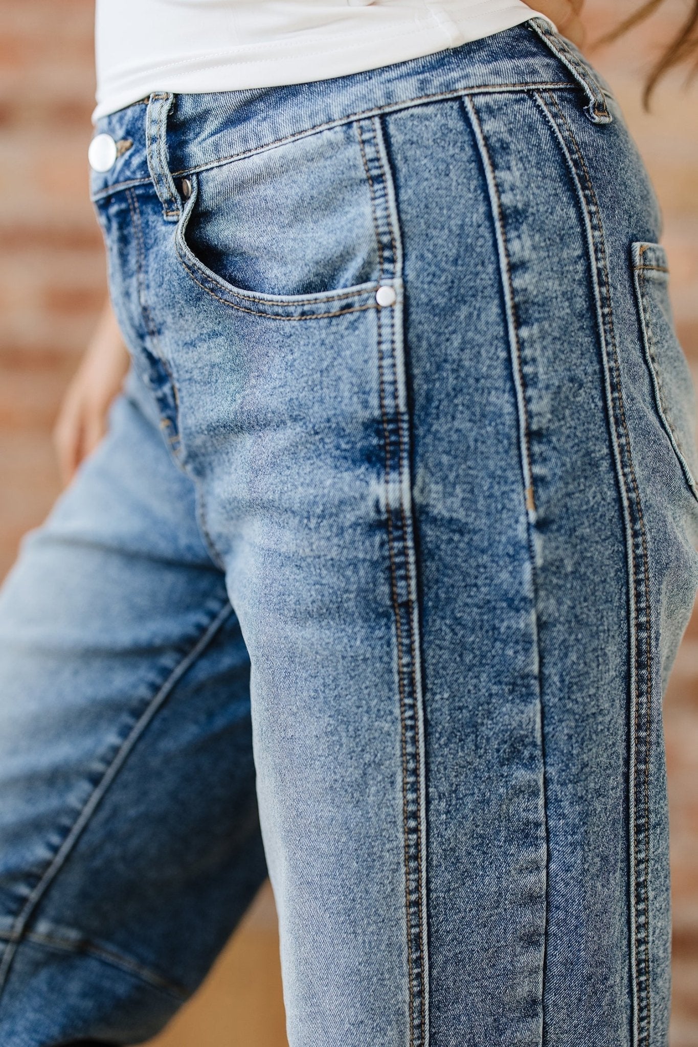 Dusk Blue Vintage Washed Seam Detail Shift Jeans - Rooted & Reckless Co.