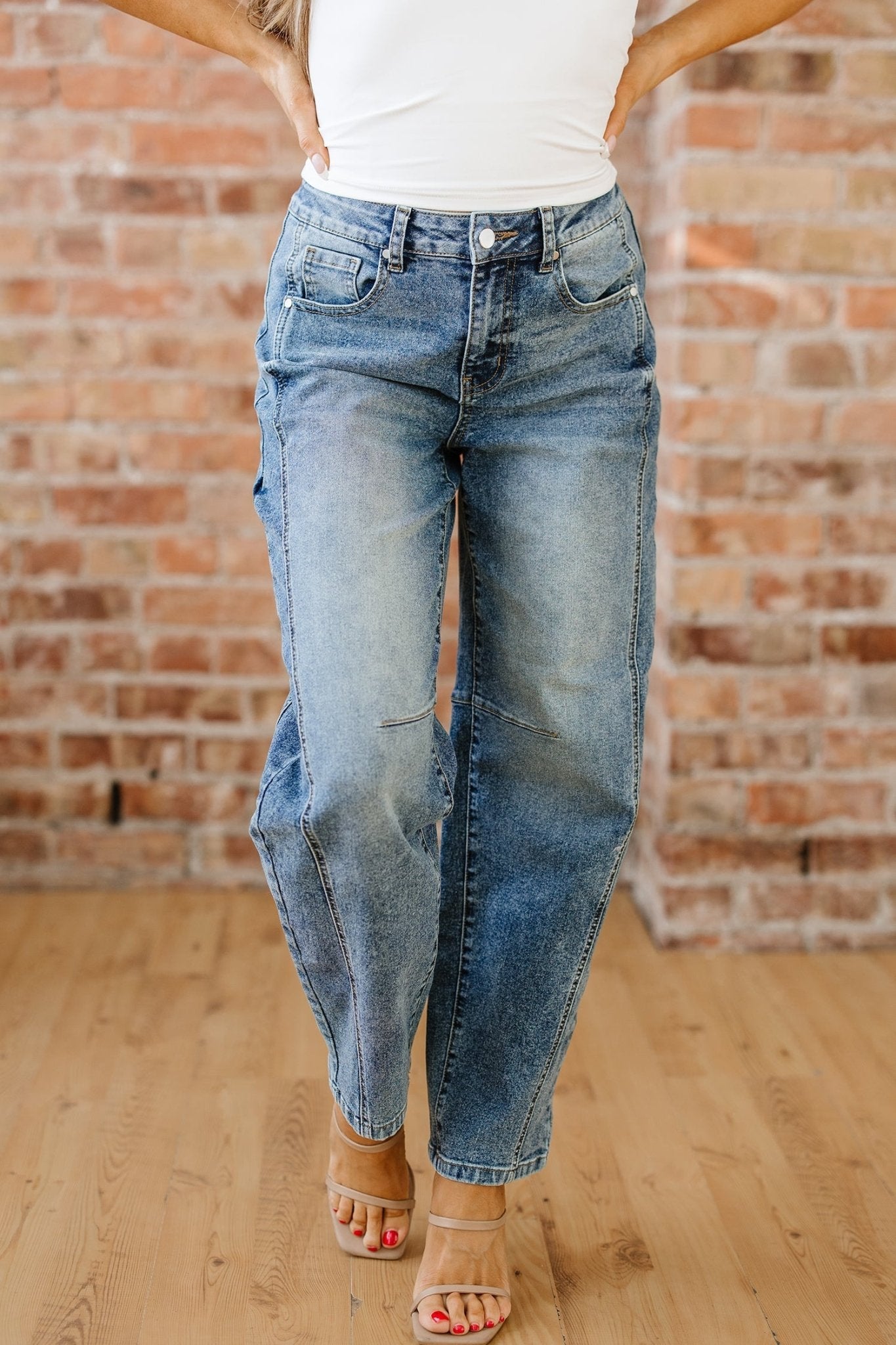 Dusk Blue Vintage Washed Seam Detail Shift Jeans - Rooted & Reckless Co.