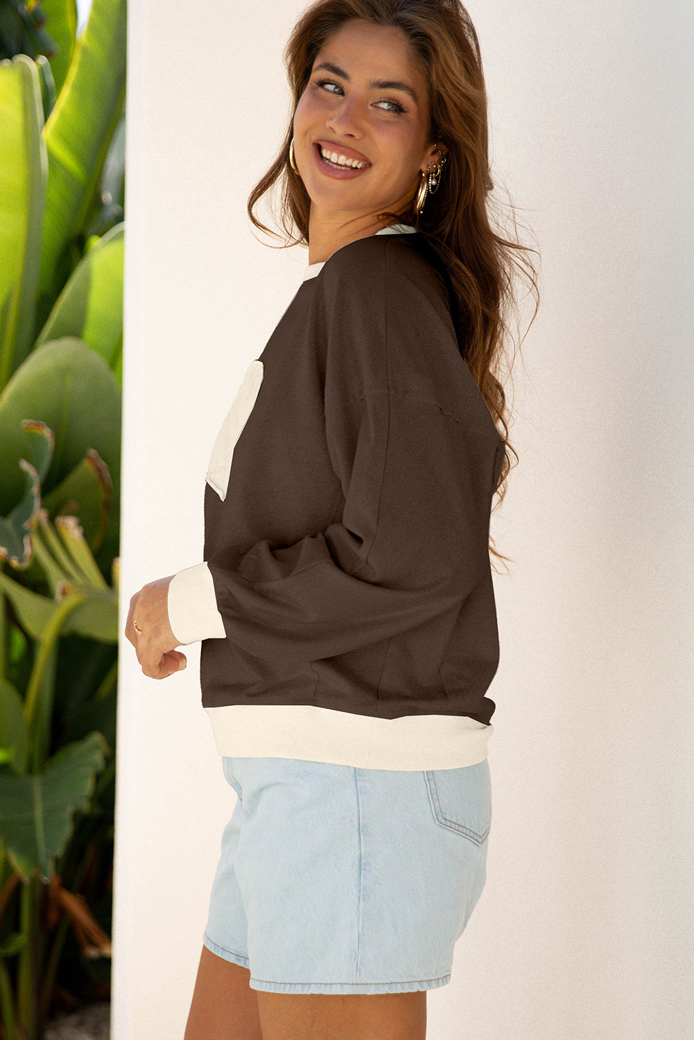 Flower Patchwork Raw Edge Drop Shoulder Top