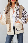 Leopard Waffle Quilted Patchwork Button Front Jacket