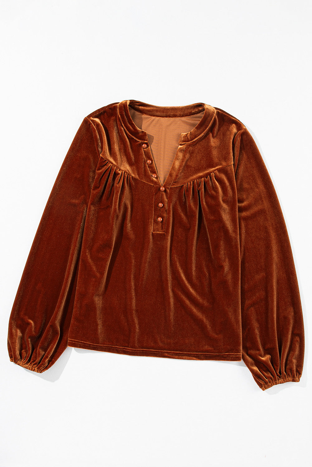 Velvet Lantern Sleeve Beaded V-Neck Blouse