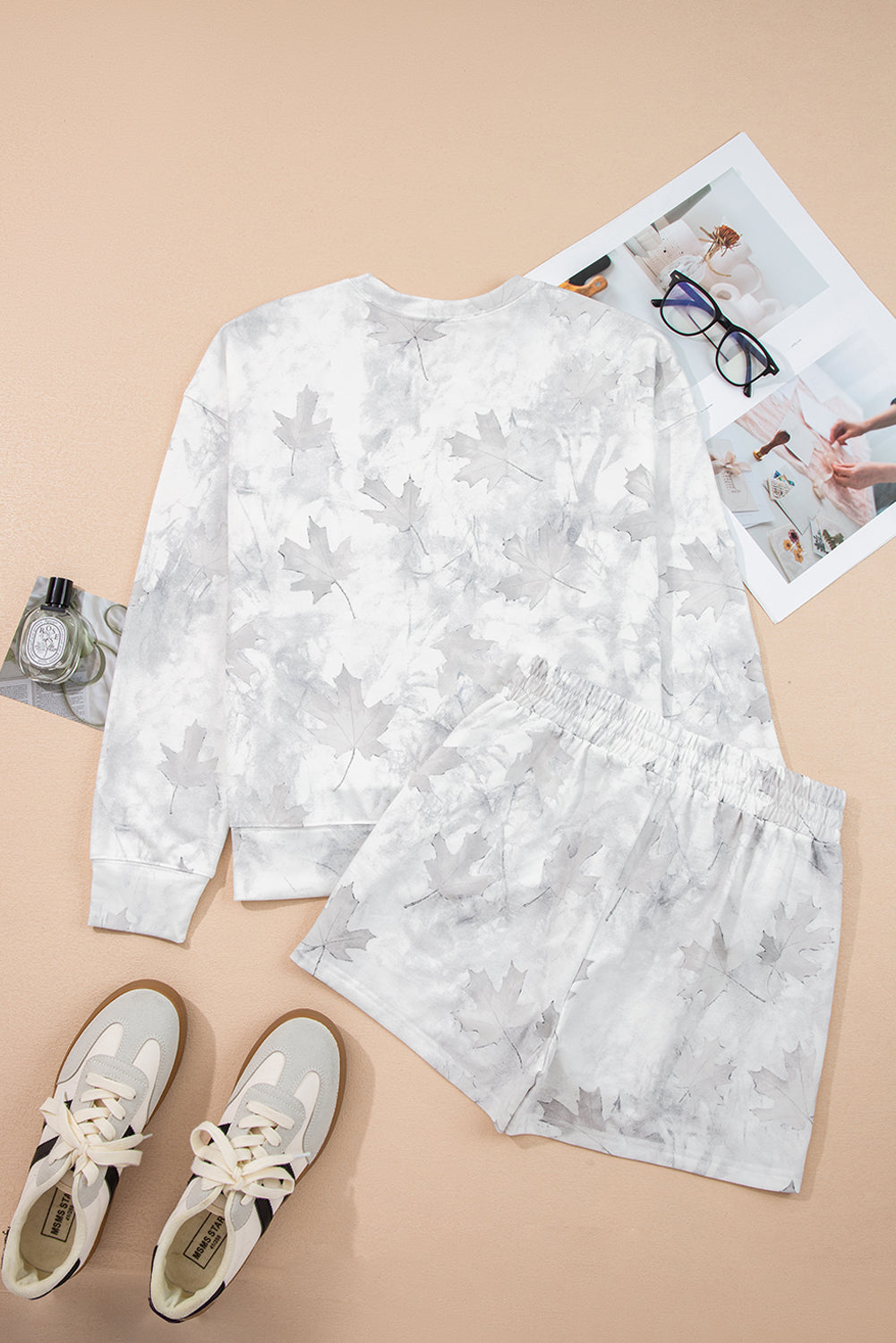 Maple Camo Pullover Top & Elastic Waist Shorts Set