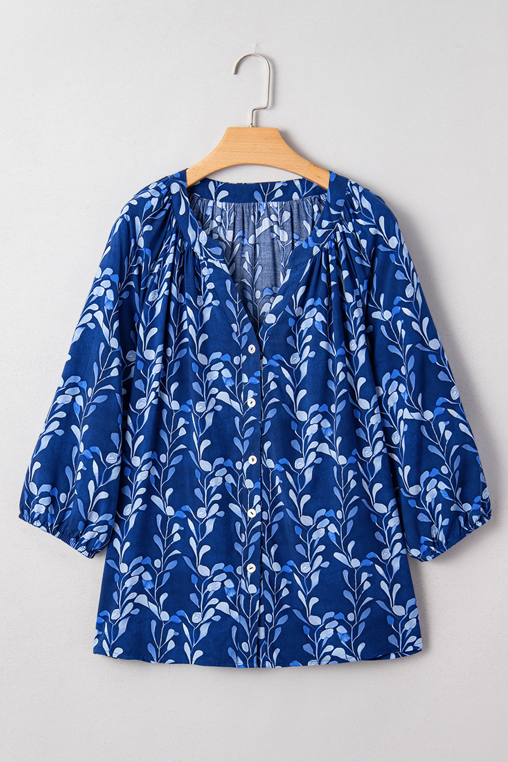 Floral 3/4 Sleeve Notched Neck Blouse
