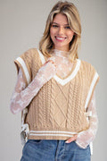 eesome V-Neck Side-Tie Cable Knit Sleeveless Western Sweater Vest — Preppy-Modern Cropped Layering - Rooted & Reckless Co.