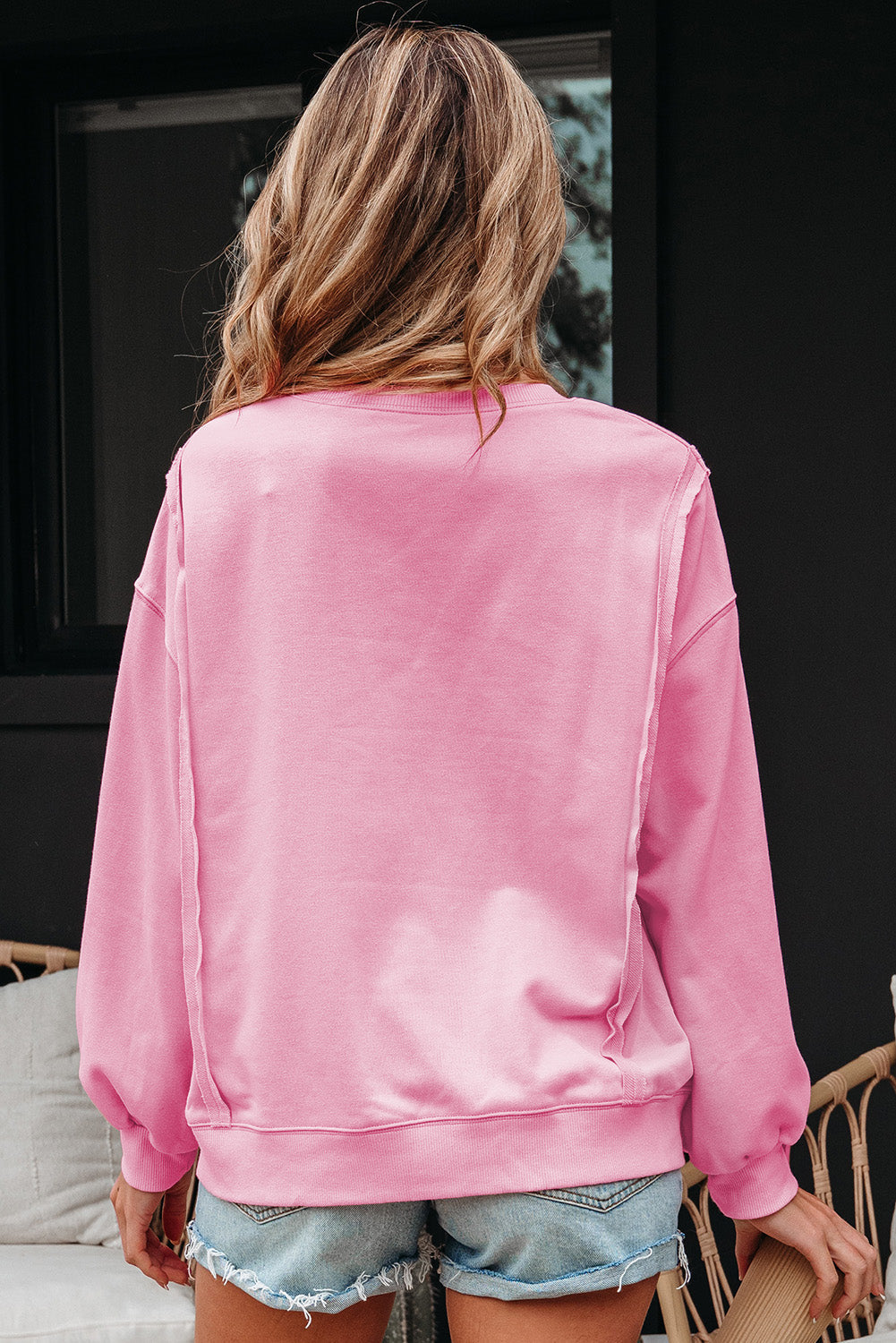 Bow Tie Lace Embroidered Reverse Seam Sweatshirt