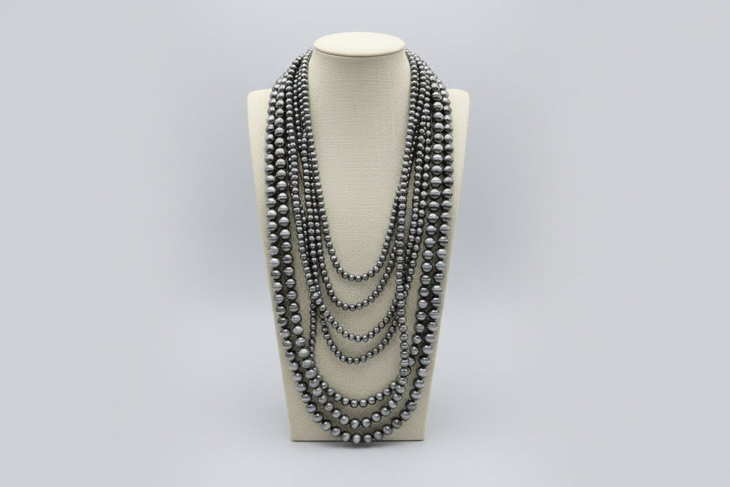 Eight Row Western Faux Sterling Pearl Statement Necklace — Single-Clasp Layered Set - Rooted & Reckless Co.