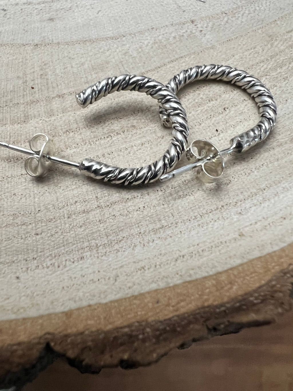Elaine Tahe Navajo Sterling Silver Hoop Earrings — 5/8" × 1/8" (Listing 2) - Rooted & Reckless Co.