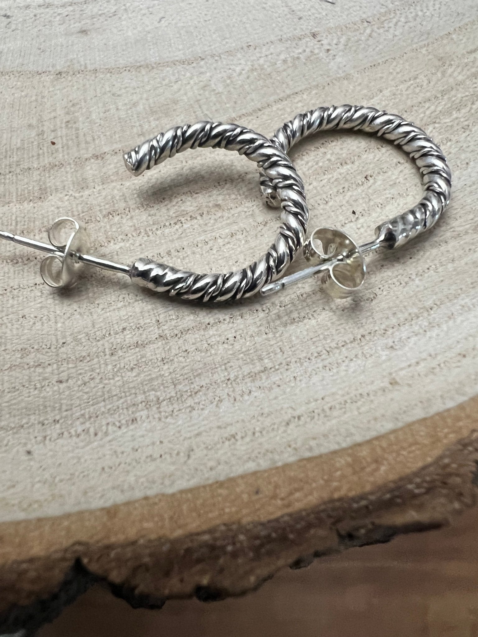 Elaine Tahe Navajo Sterling Silver Hoop Earrings — 5/8" × 1/8" (Listing 2) - Rooted & Reckless Co.