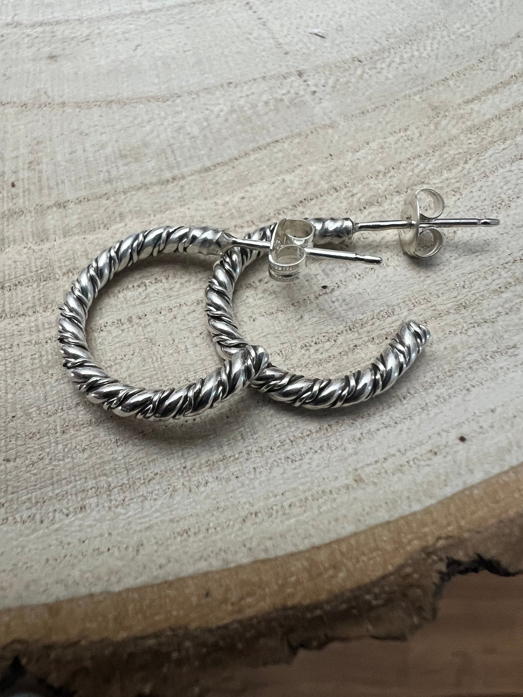 Elaine Tahe Navajo Sterling Silver Hoop Earrings — 5/8" × 1/8" (Listing 2) - Rooted & Reckless Co.
