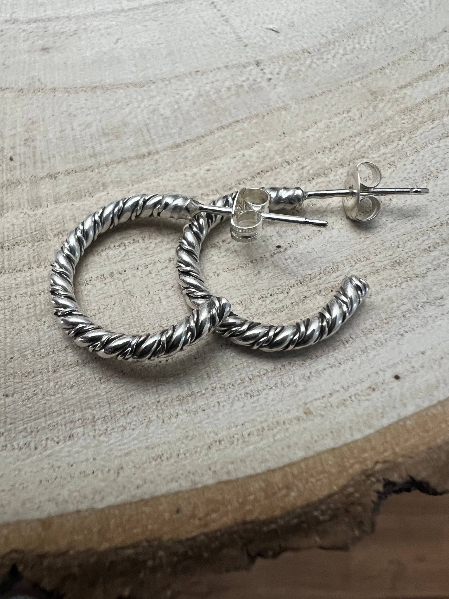 Elaine Tahe Navajo Sterling Silver Hoop Earrings — 5/8" × 1/8" (Listing 2) - Rooted & Reckless Co.