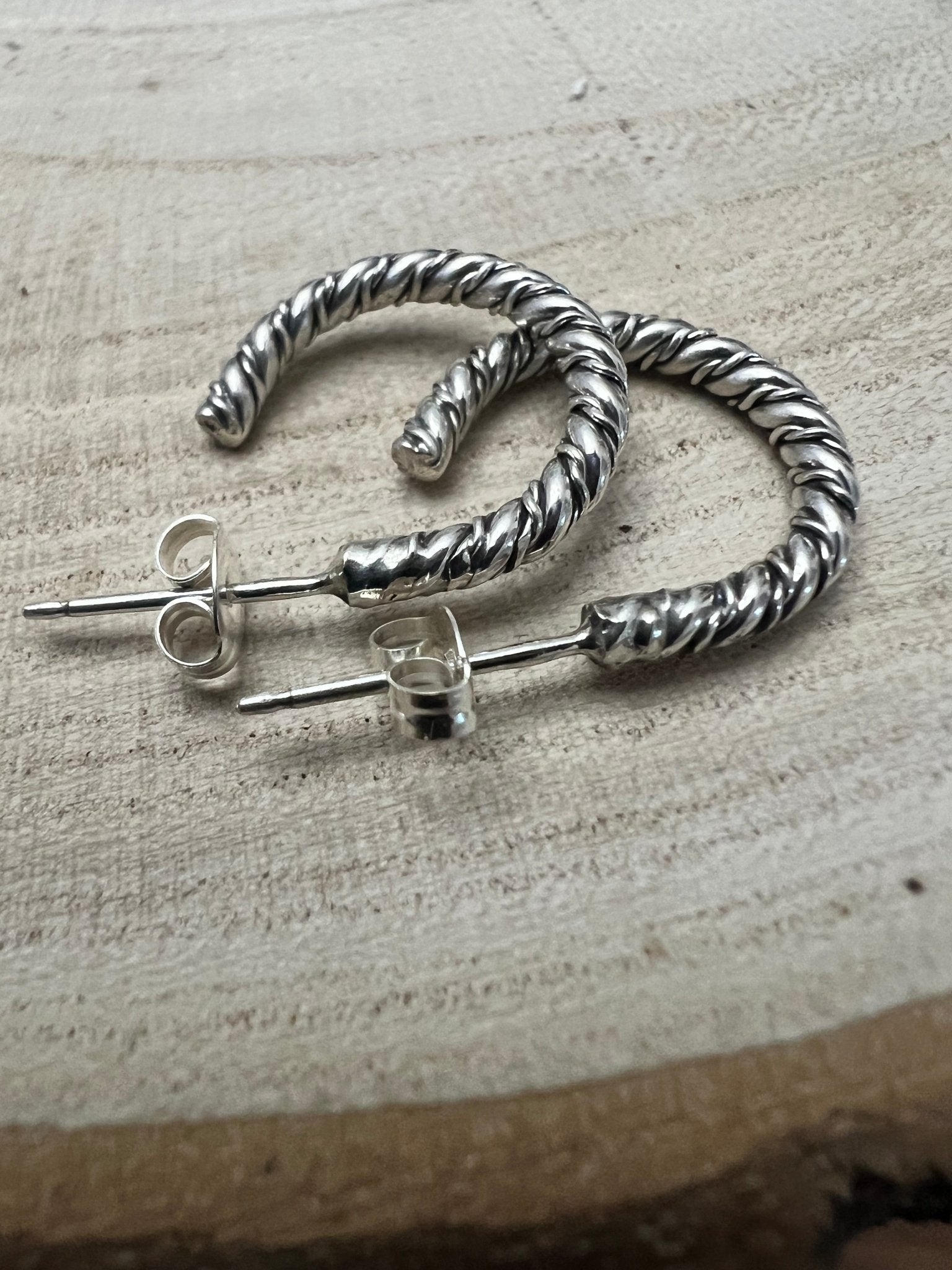 Elaine Tahe Navajo Sterling Silver Hoop Earrings — 5/8" × 1/8" (Listing 2) - Rooted & Reckless Co.