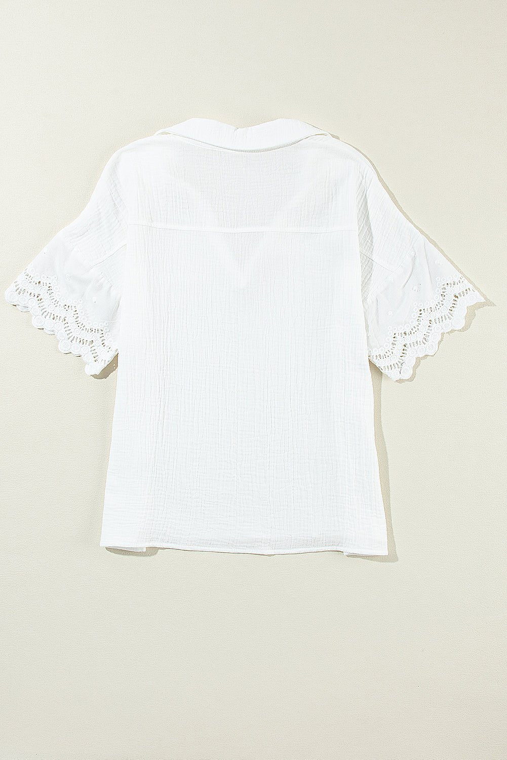 Embroidered Eyelet Crinkled Gauze Collared V-Neck Blouse - Rooted & Reckless Co.