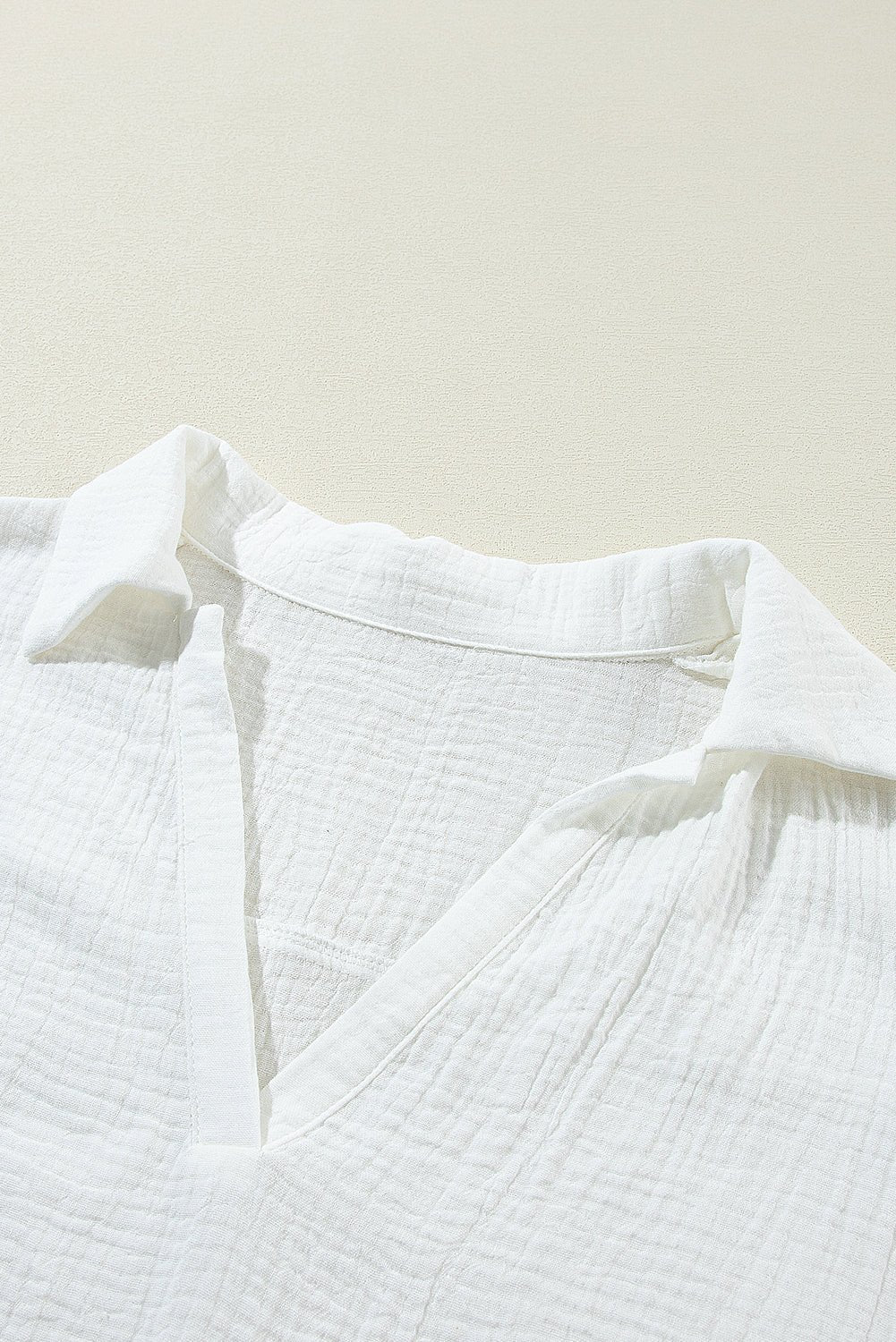 Embroidered Eyelet Crinkled Gauze Collared V-Neck Blouse - Rooted & Reckless Co.