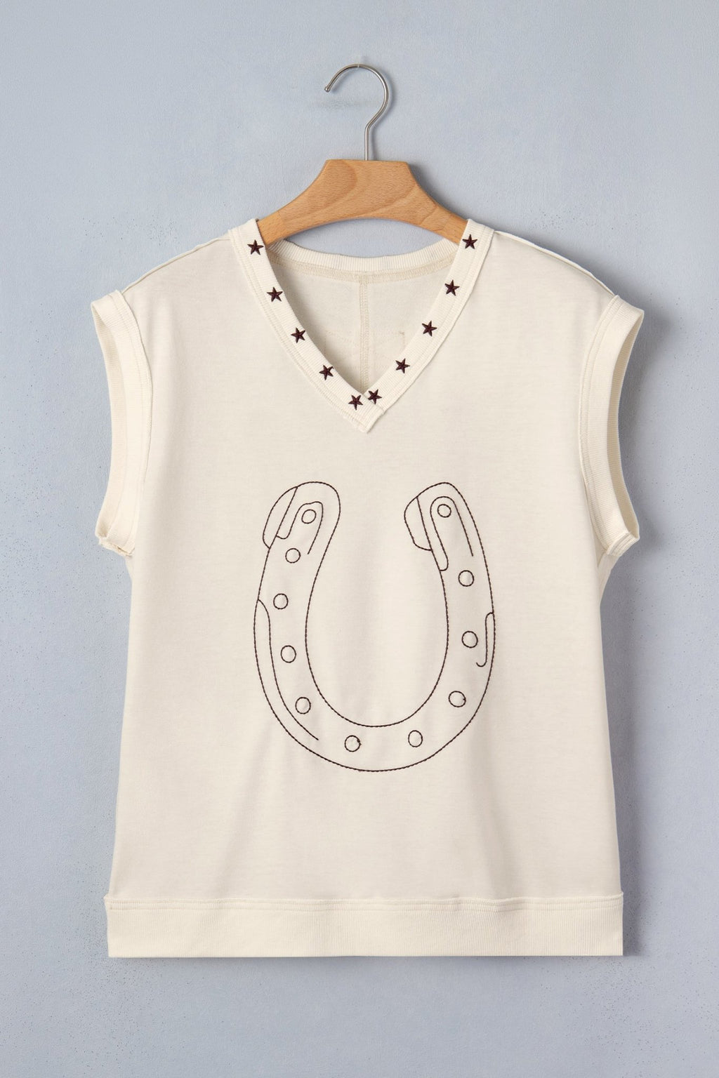 Embroidered Horseshoe Star Trim V-Neck Tank Top - Rooted & Reckless Co.