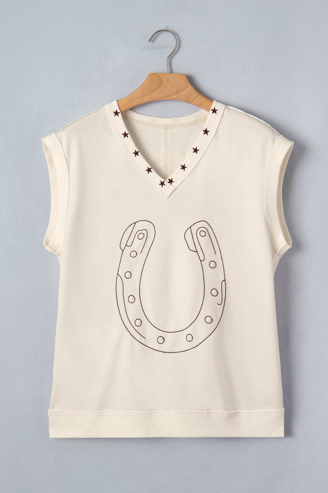 Embroidered Horseshoe Star Trim V-Neck Tank Top - Rooted & Reckless Co.