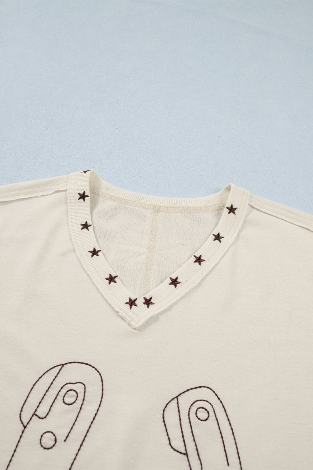 Embroidered Horseshoe Star Trim V-Neck Tank Top - Rooted & Reckless Co.