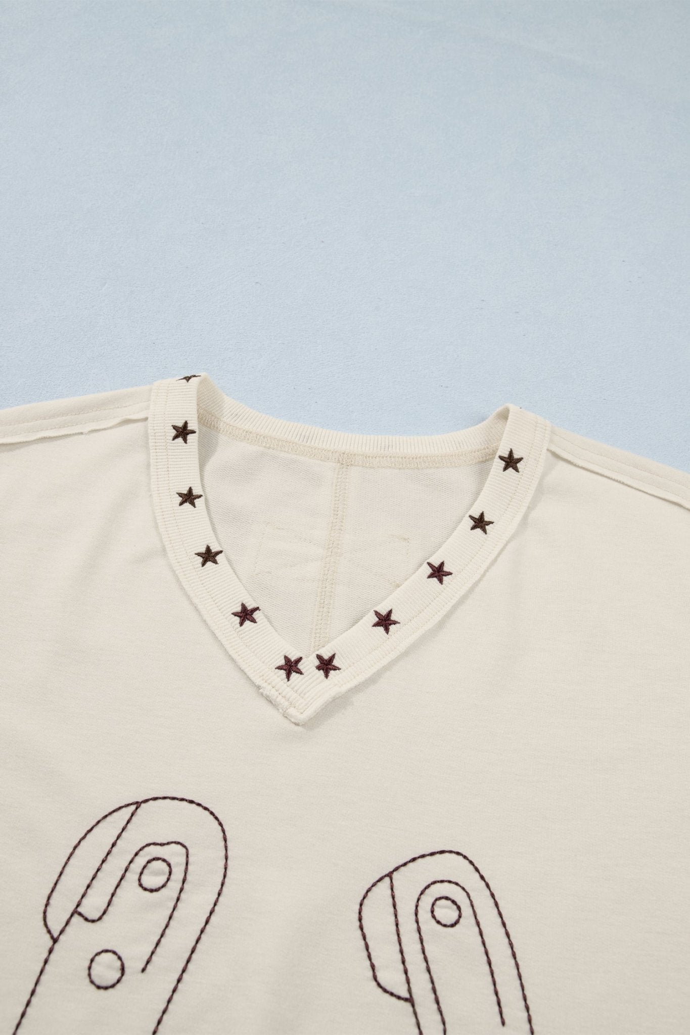 Embroidered Horseshoe Star Trim V-Neck Tank Top - Rooted & Reckless Co.