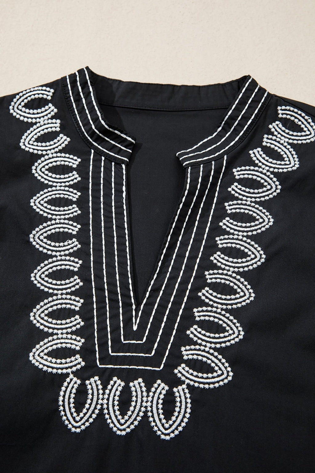 Embroidered V-Neck Short Puff Sleeve Blouse - Rooted & Reckless Co.