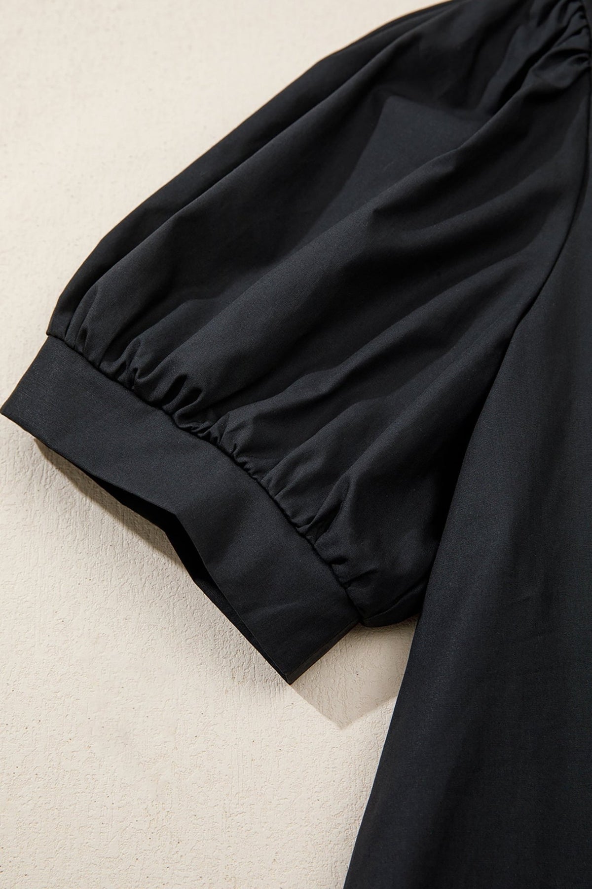 Embroidered V-Neck Short Puff Sleeve Blouse - Rooted & Reckless Co.