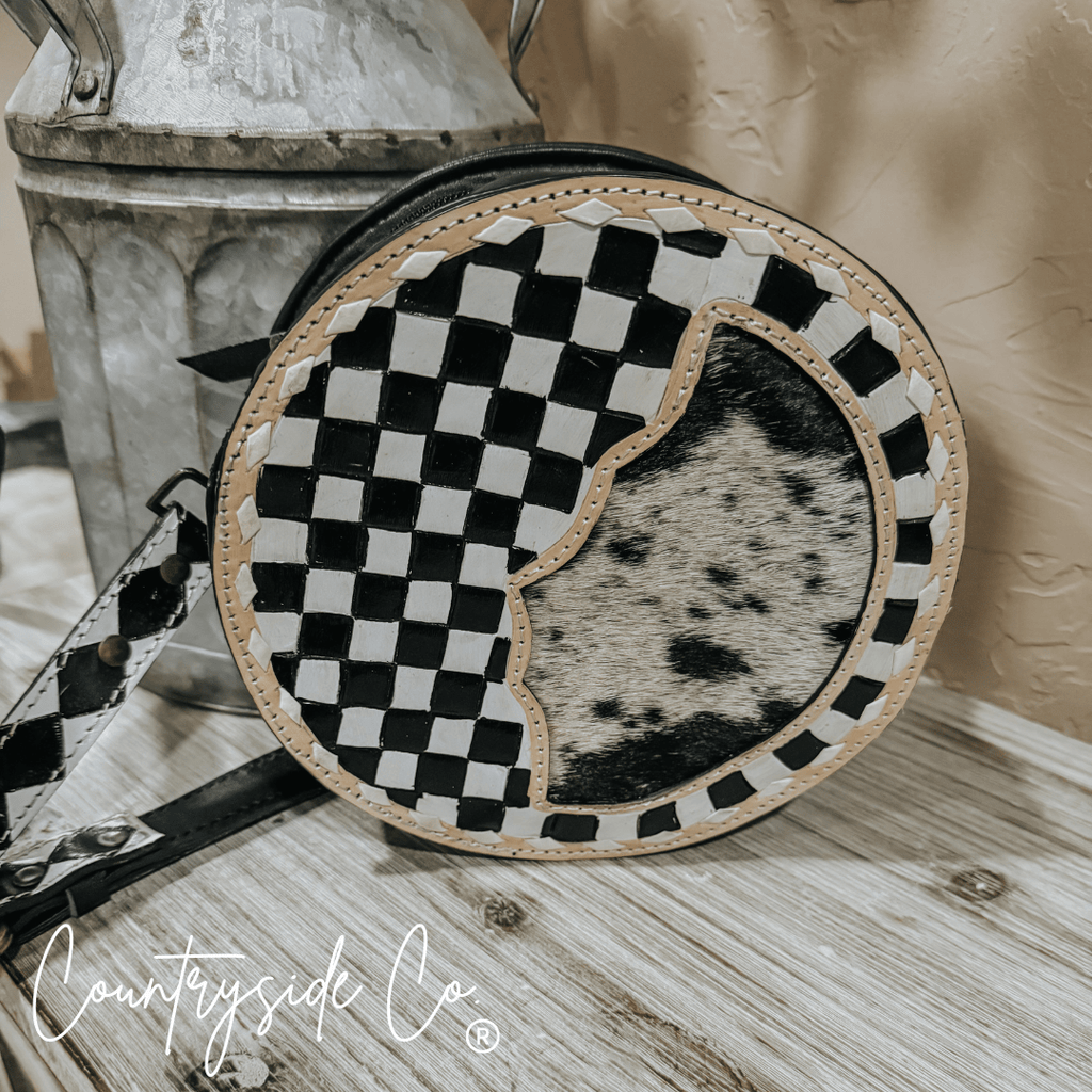 Emery Checkered & Cowhide Canteen Purse - Rooted & Reckless Co.