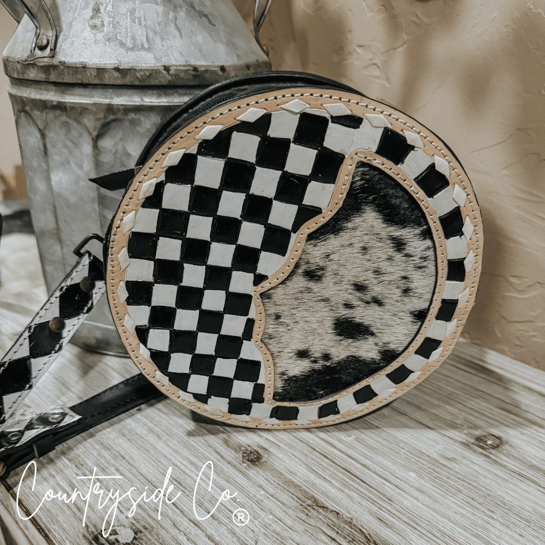 Emery Checkered & Cowhide Canteen Purse - Rooted & Reckless Co.