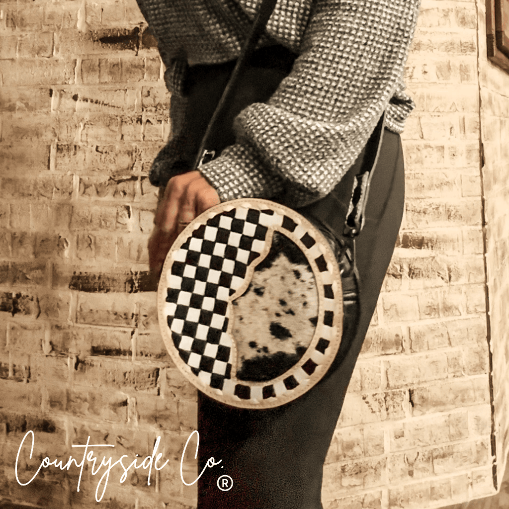 Emery Checkered & Cowhide Canteen Purse - Rooted & Reckless Co.