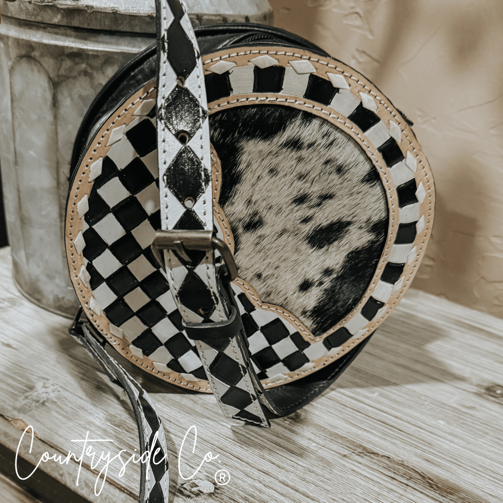 Emery Checkered & Cowhide Canteen Purse - Rooted & Reckless Co.