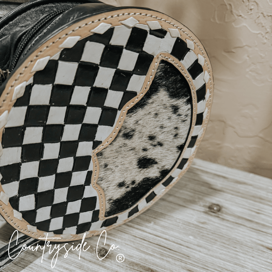Emery Checkered & Cowhide Canteen Purse - Rooted & Reckless Co.