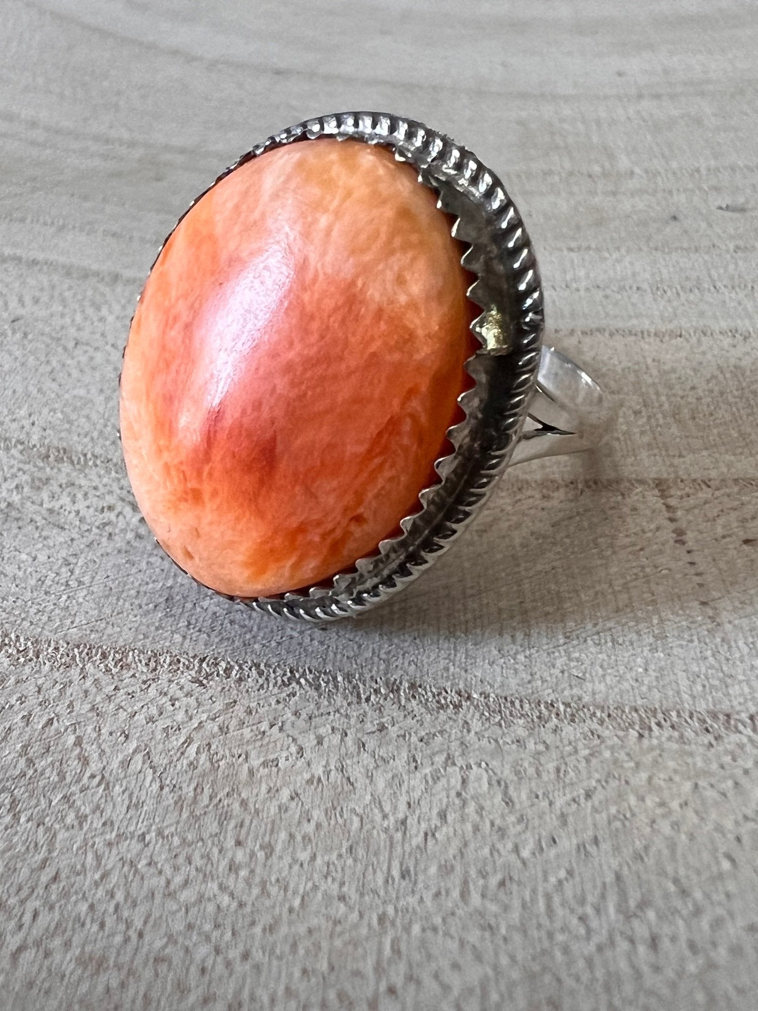 Ernest Hawthorne Navajo Spiny Oyster & Sterling Silver Ring — Size 7.5 - Rooted & Reckless Co.