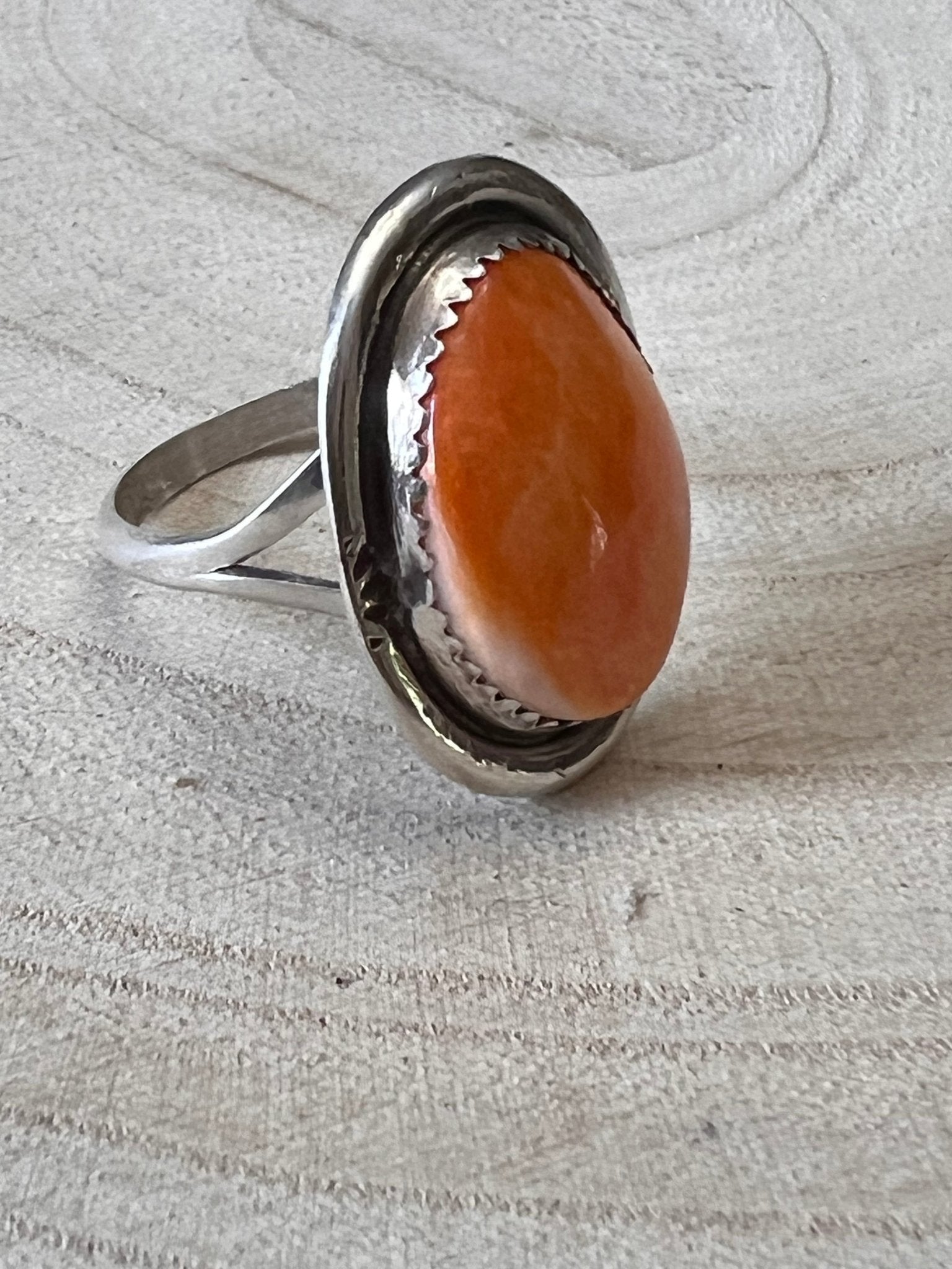 Ernest Hawthorne Navajo Spiny Oyster & Sterling Silver Ring — Size 8 - Rooted & Reckless Co.