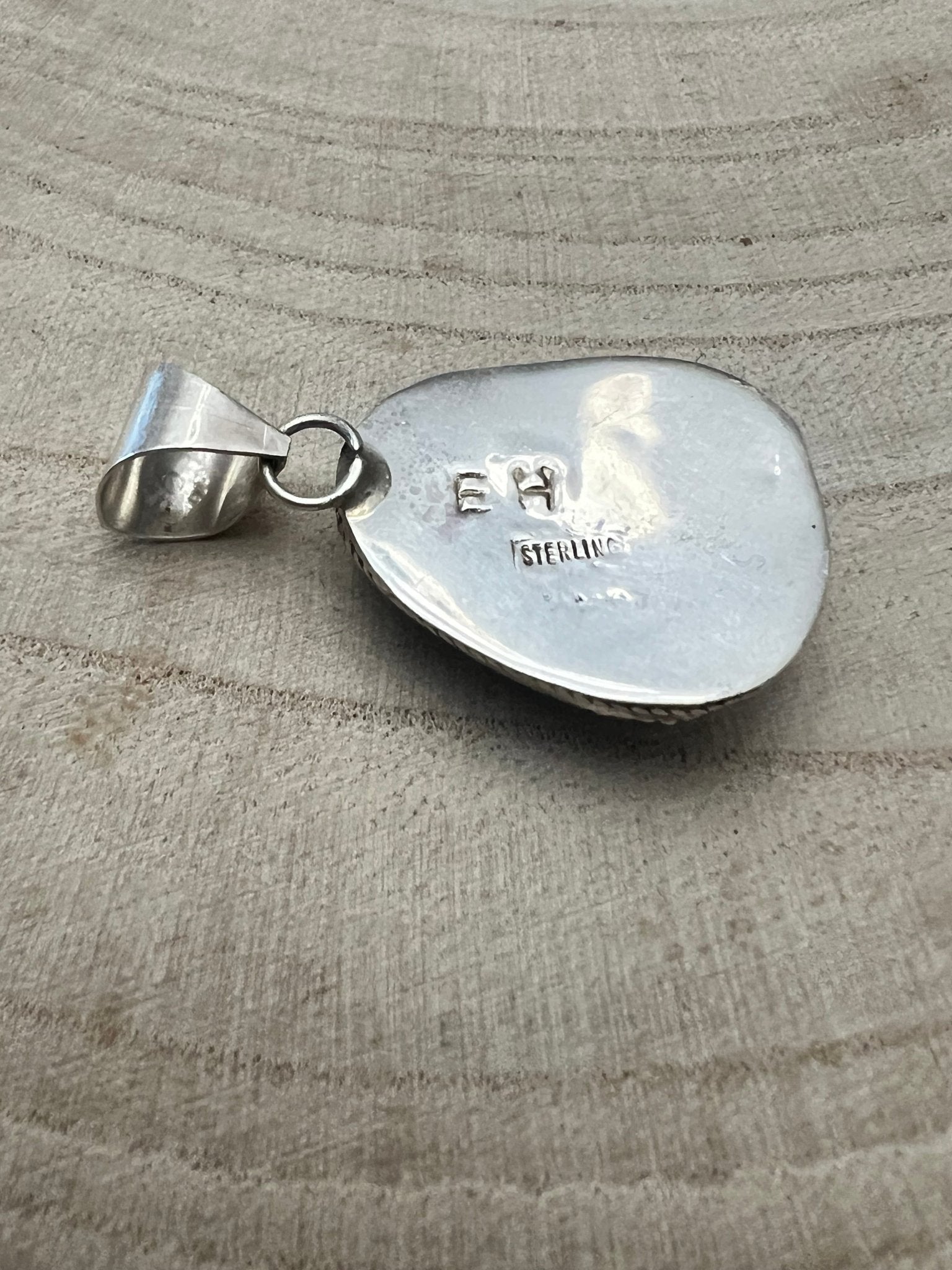Ernest Hawthorne Navajo Sterling Silver Pendant with Egyptian Turquoise — 1 1/2" × 3/4" (Hallmarked) - Rooted & Reckless Co.