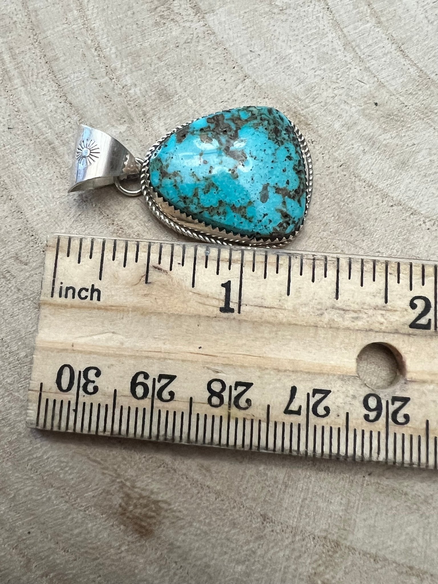 Ernest Hawthorne Navajo Sterling Silver Pendant with Egyptian Turquoise — 1 1/2" × 3/4" (Hallmarked) - Rooted & Reckless Co.