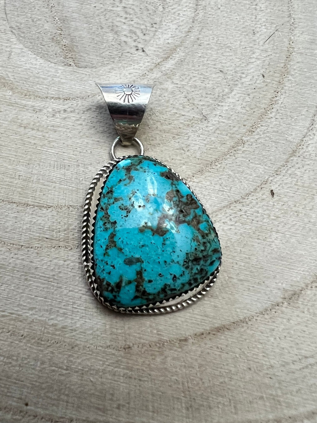 Ernest Hawthorne Navajo Sterling Silver Pendant with Egyptian Turquoise — 1 1/2" × 3/4" (Hallmarked) - Rooted & Reckless Co.