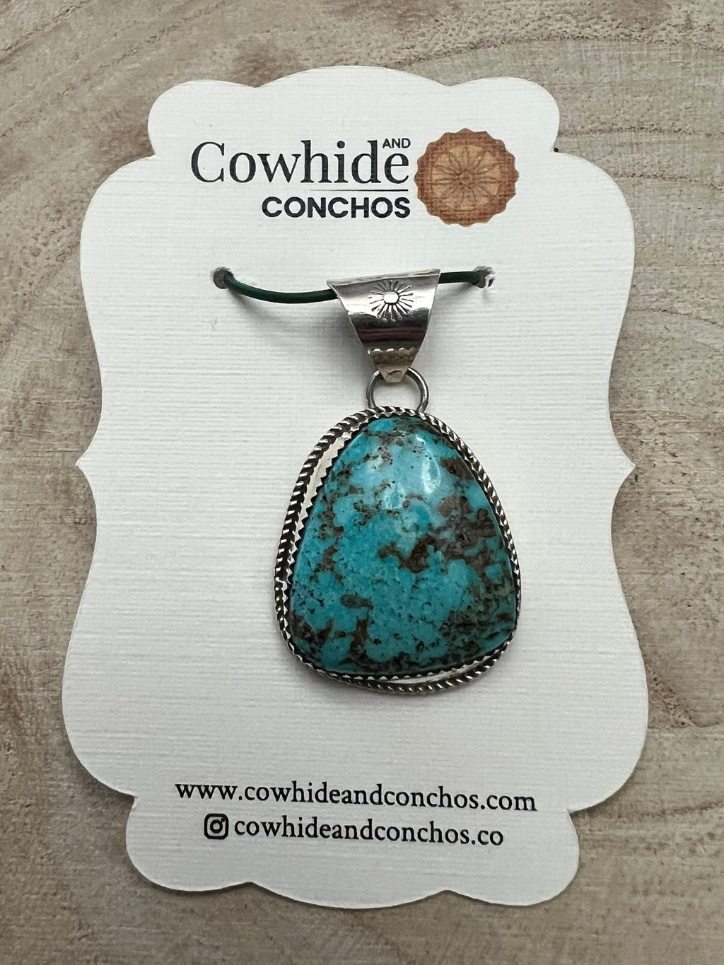Ernest Hawthorne Navajo Sterling Silver Pendant with Egyptian Turquoise — 1 1/2" × 3/4" (Hallmarked) - Rooted & Reckless Co.