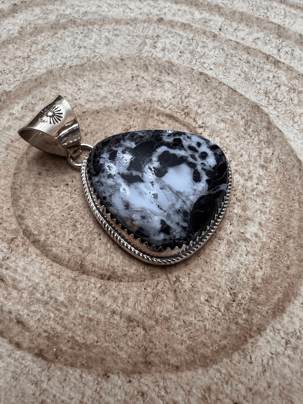 Ernest Hawthorne Navajo White Buffalo Turquoise & Sterling Silver Pendant — Hallmarked - Rooted & Reckless Co.