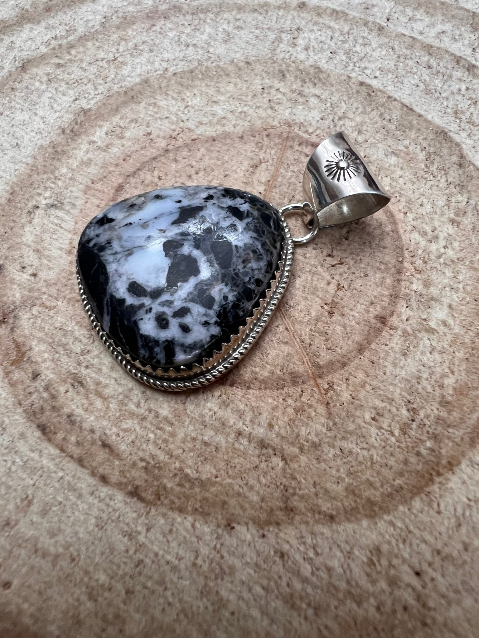 Ernest Hawthorne Navajo White Buffalo Turquoise & Sterling Silver Pendant — Hallmarked - Rooted & Reckless Co.