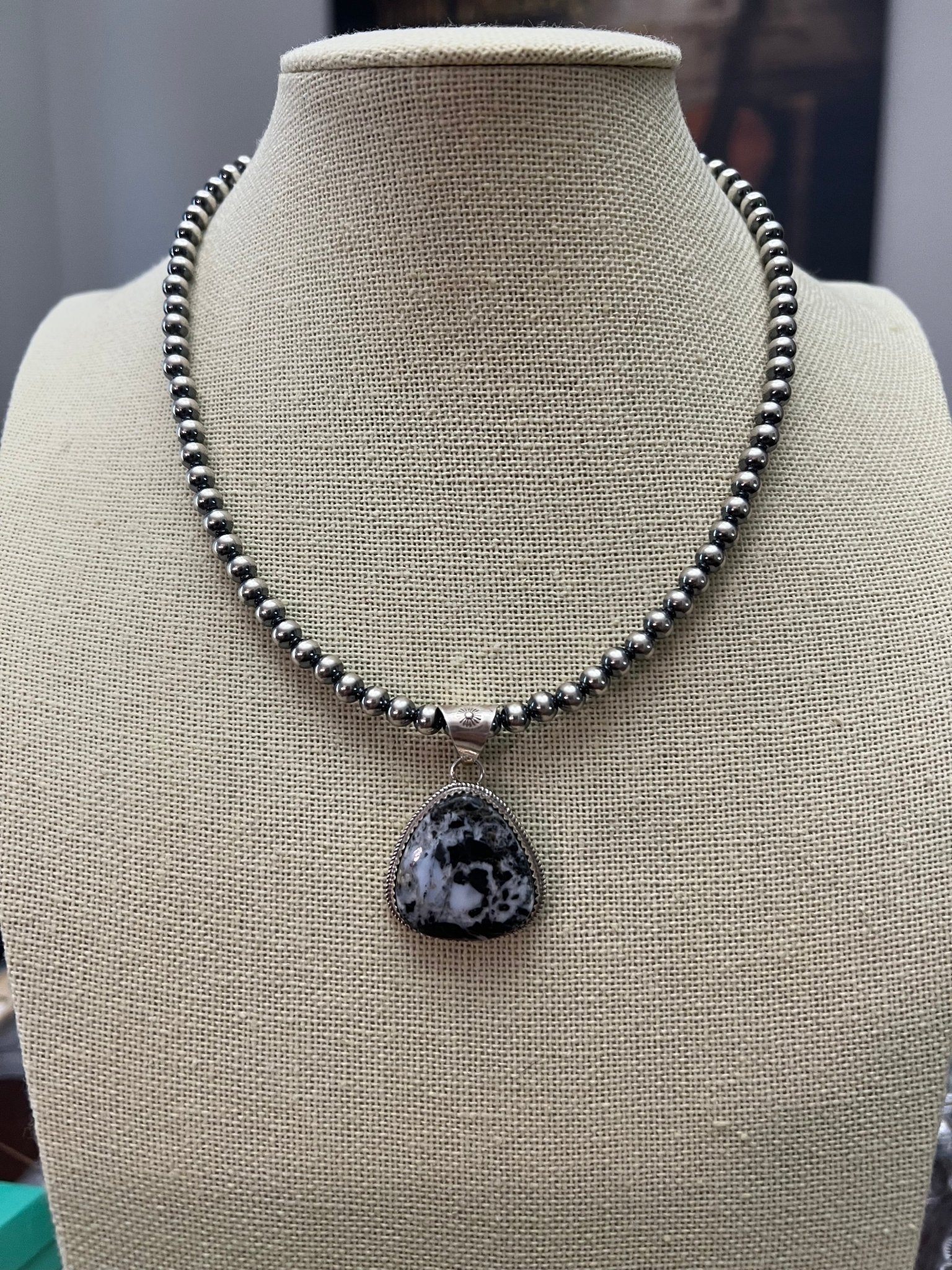Ernest Hawthorne Navajo White Buffalo Turquoise & Sterling Silver Pendant — Hallmarked - Rooted & Reckless Co.