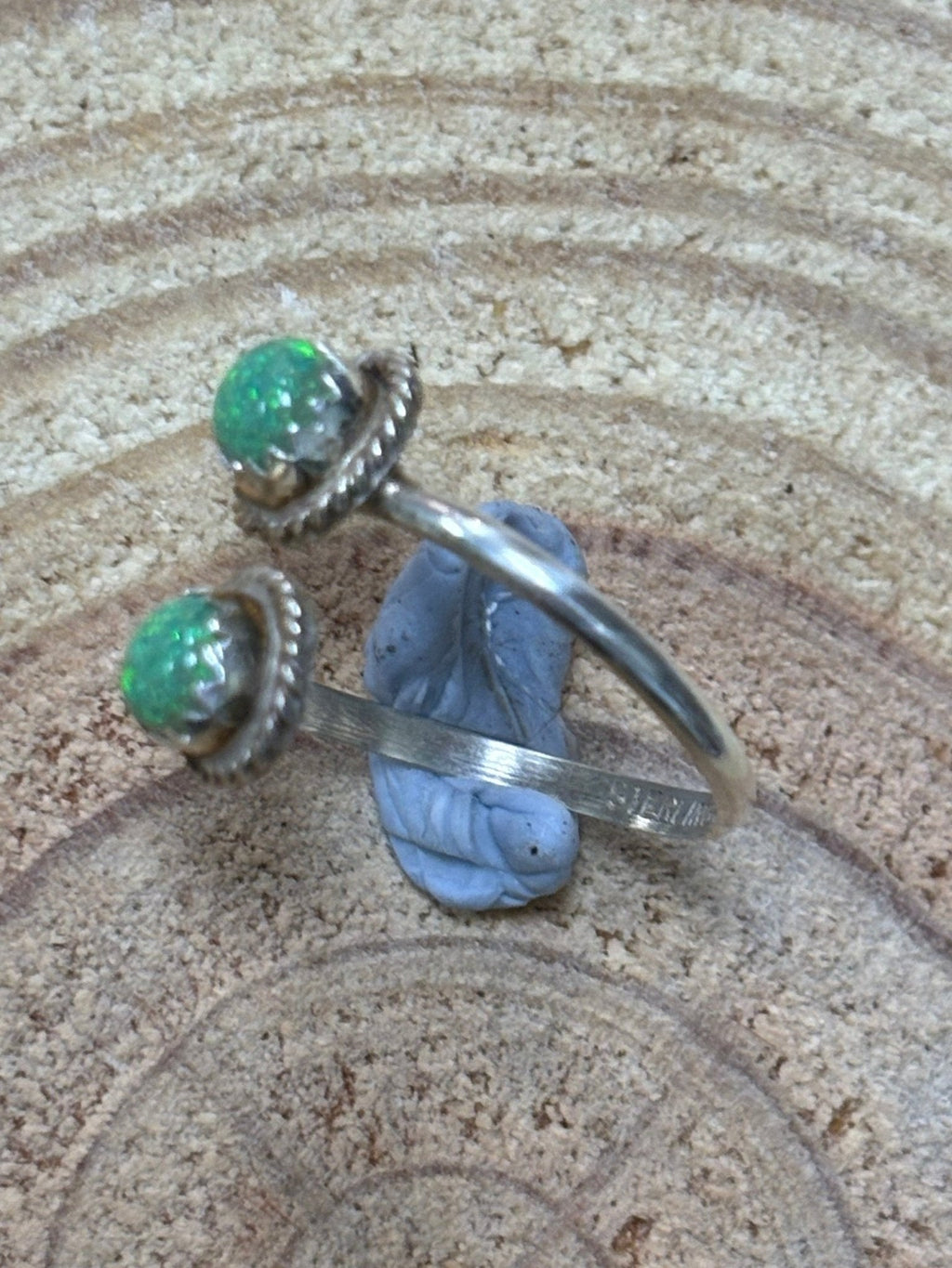 Esther White Navajo Sterling Silver Green Opalite Adjustable Ring - Rooted & Reckless Co.
