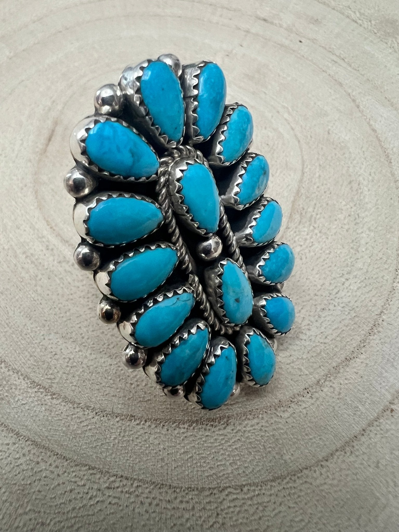Eunise Wilson Navajo Sterling Silver Ring with Turquoise — Size 8 (Hallmark EJW) - Rooted & Reckless Co.
