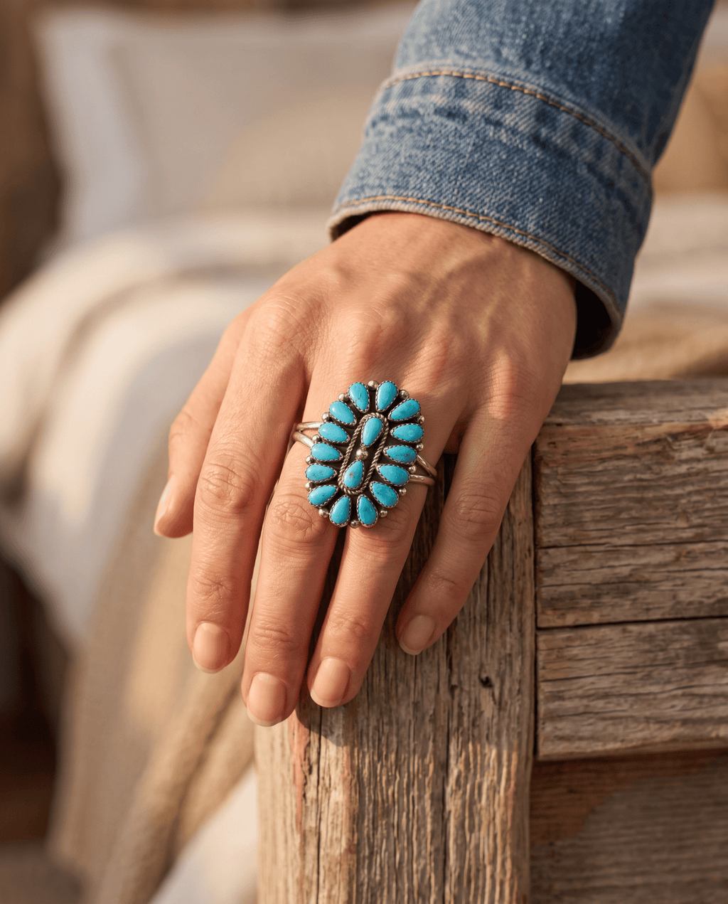 Eunise Wilson Navajo Sterling Silver Ring with Turquoise — Size 8 (Hallmark EJW) - Rooted & Reckless Co.