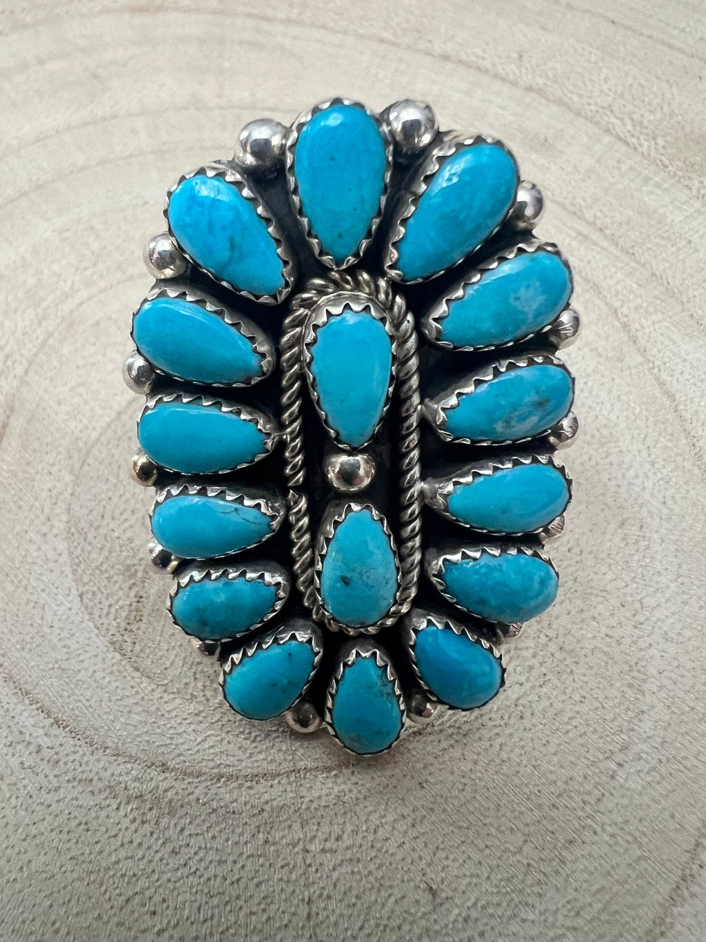 Eunise Wilson Navajo Sterling Silver Ring with Turquoise — Size 8 (Hallmark EJW) - Rooted & Reckless Co.