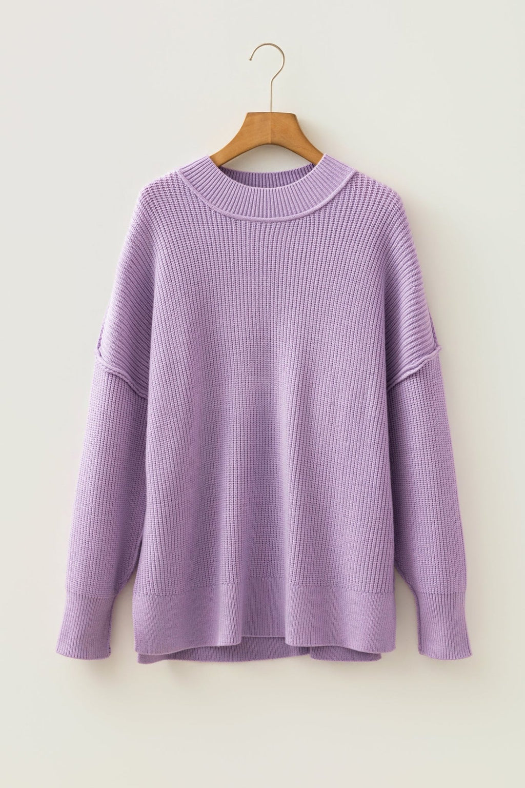 Exposed Hem Drop Shoulder Ribbed Knit Sweater - Rooted & Reckless Co.