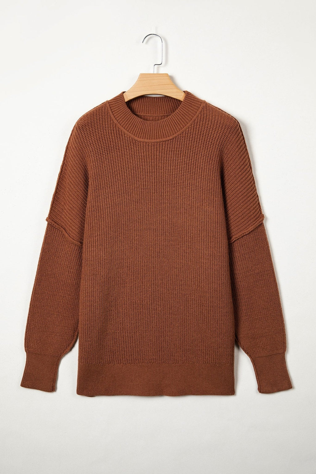 Exposed Hem Drop Shoulder Ribbed Knit Sweater - Rooted & Reckless Co.