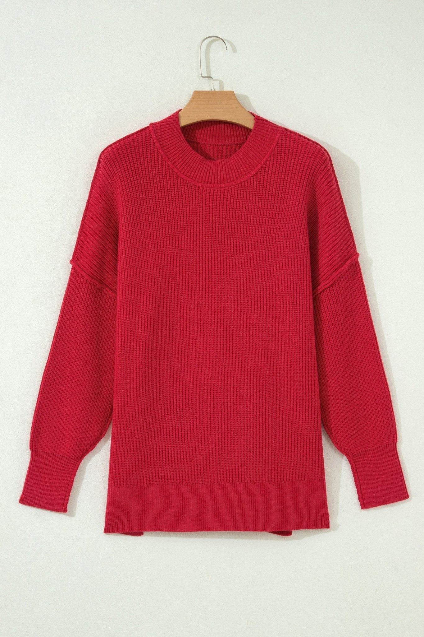 Exposed Hem Drop Shoulder Ribbed Knit Sweater - Rooted & Reckless Co.