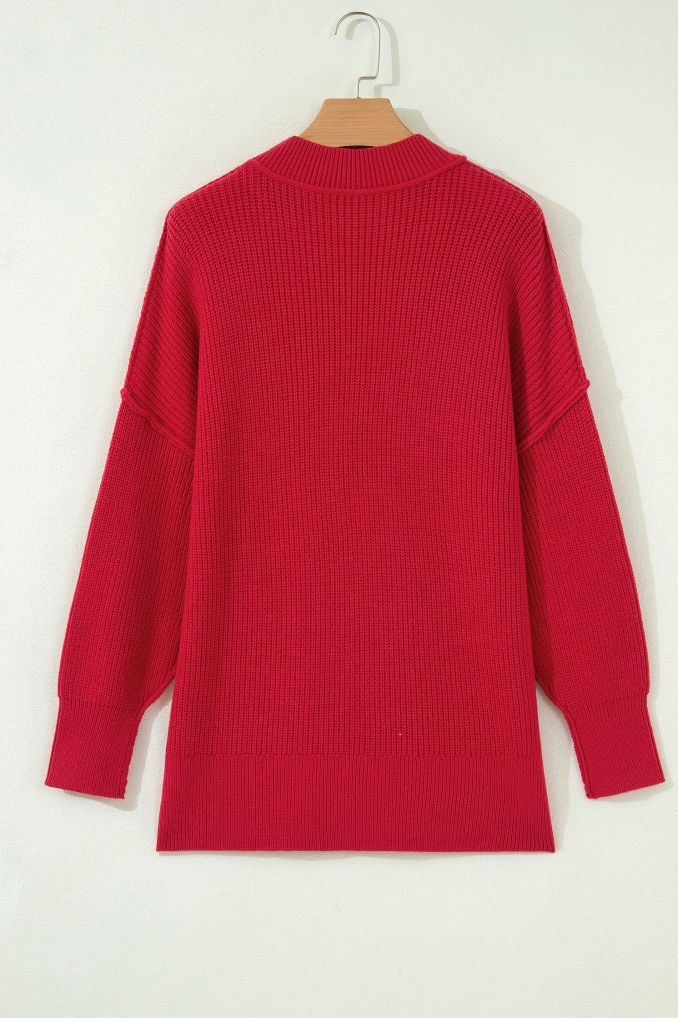 Exposed Hem Drop Shoulder Ribbed Knit Sweater - Rooted & Reckless Co.