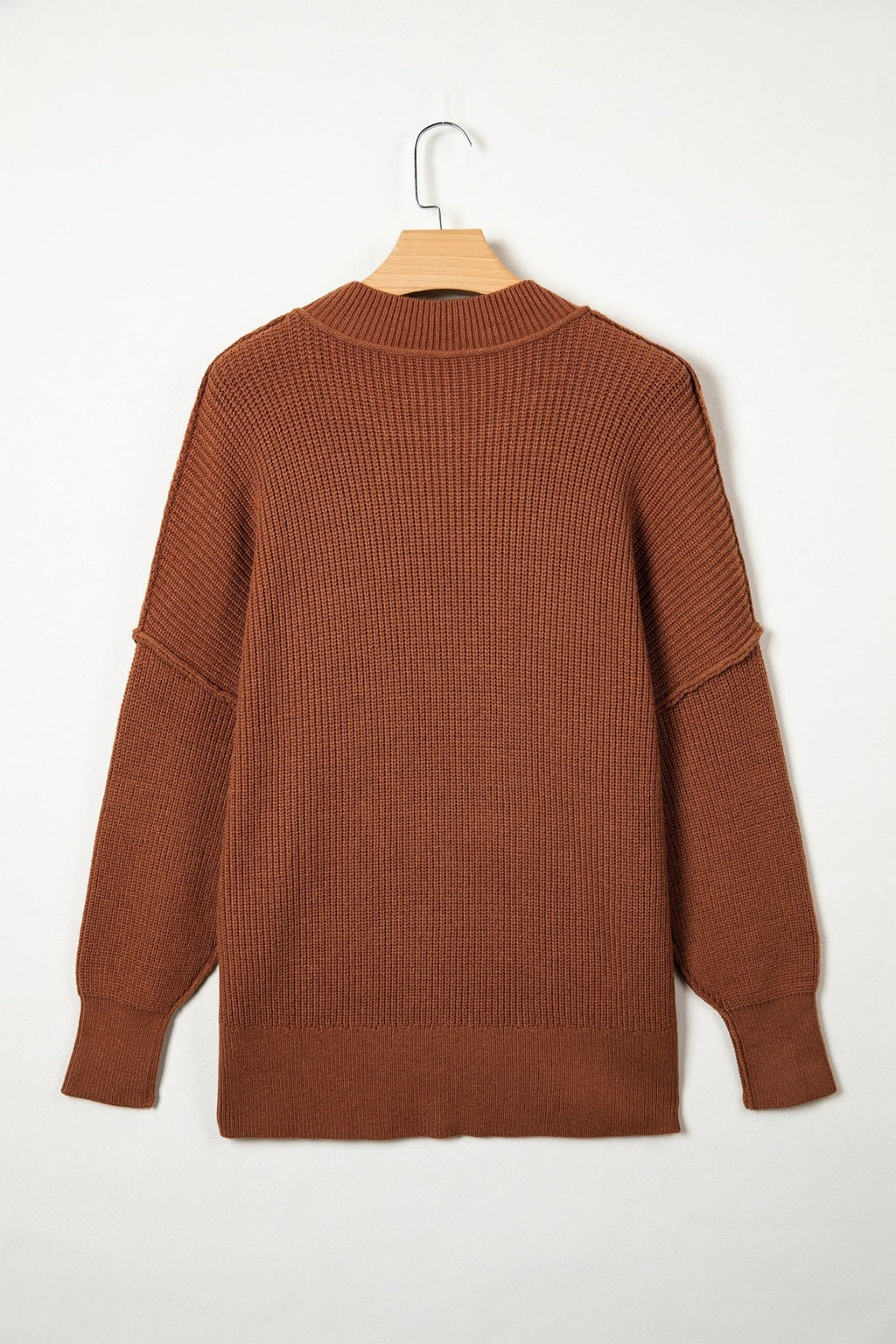 Exposed Hem Drop Shoulder Ribbed Knit Sweater - Rooted & Reckless Co.