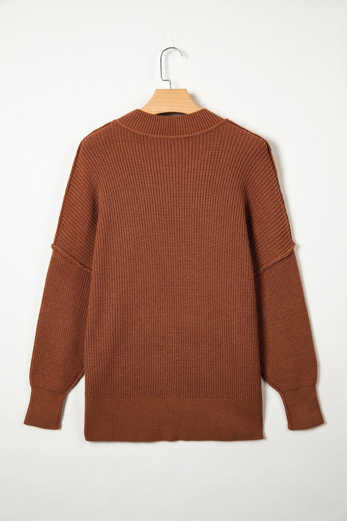 Exposed Hem Drop Shoulder Ribbed Knit Sweater - Rooted & Reckless Co.