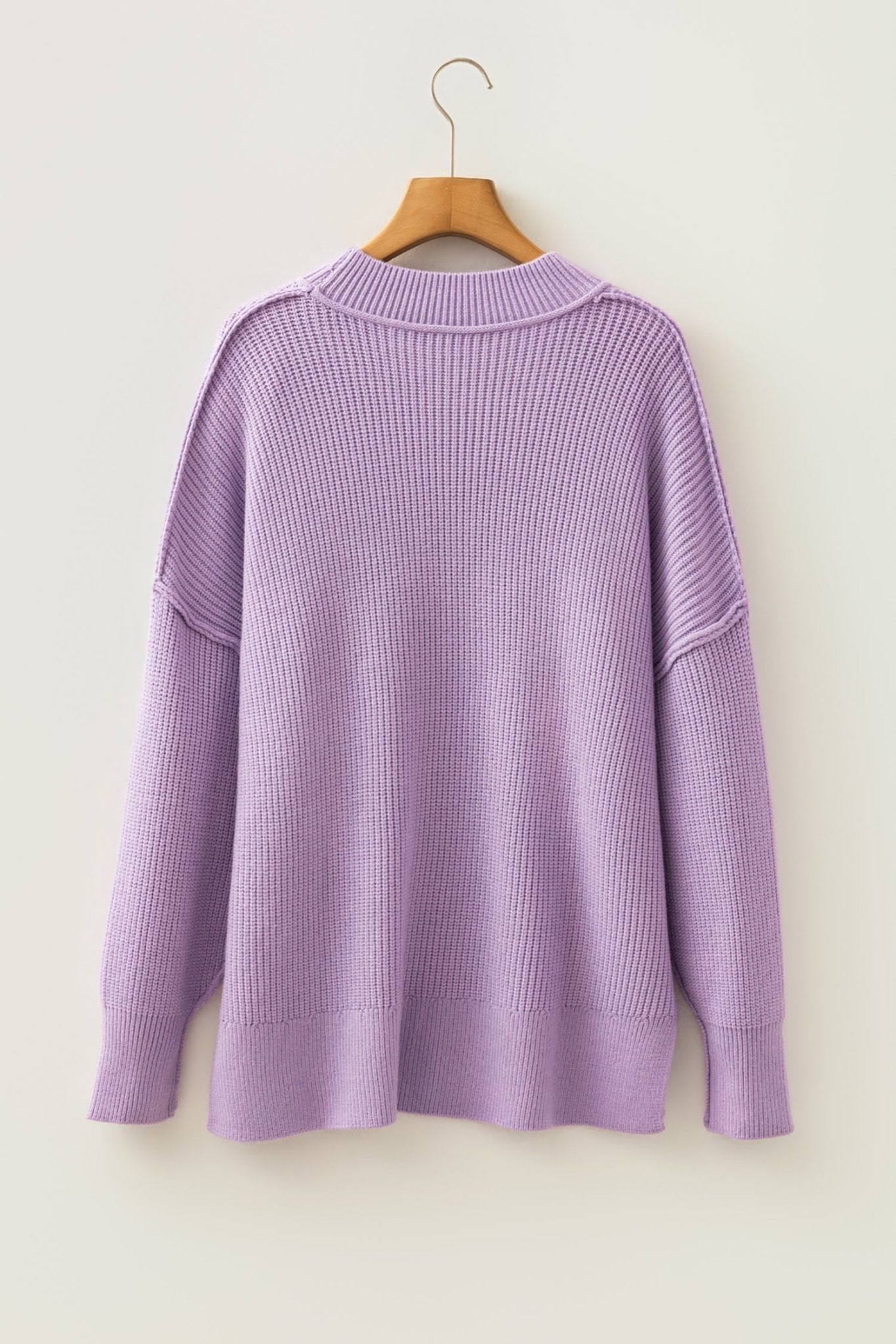 Exposed Hem Drop Shoulder Ribbed Knit Sweater - Rooted & Reckless Co.
